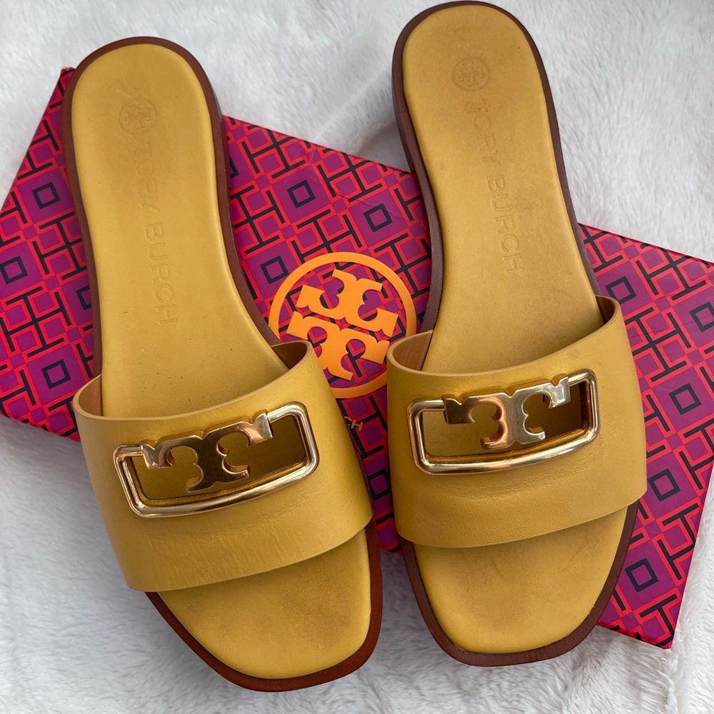 Tory Burch yellow slide sandals